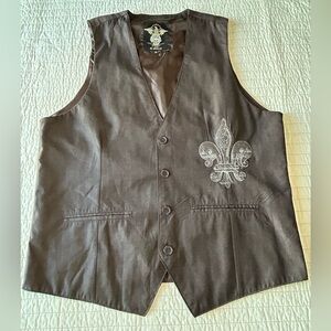 El General Brown Vest Fleur De Lis Dragon Rhinestones Embroidered Biker Moto M